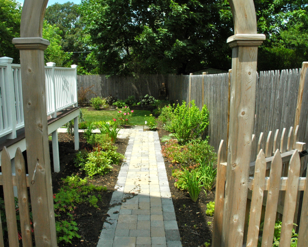 Paver Walkway into Private Winchester Massachusetts Backyard