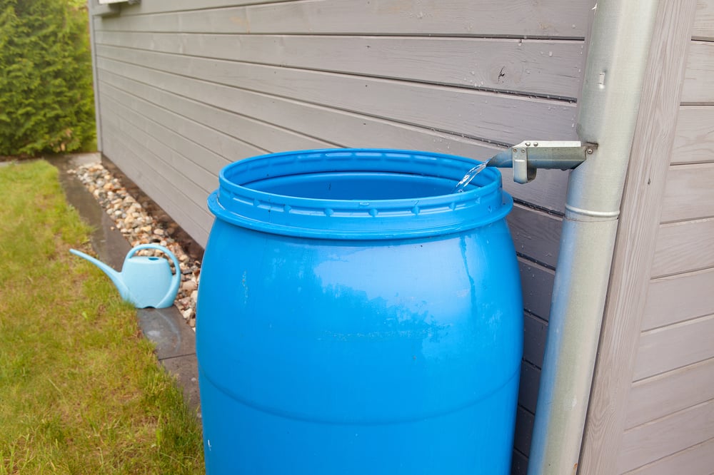 surface irrigation system rain water collection barrel