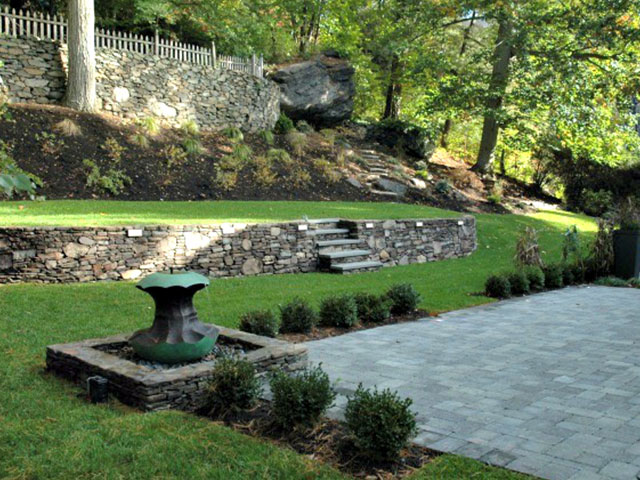 terraced backyard landscape water feature